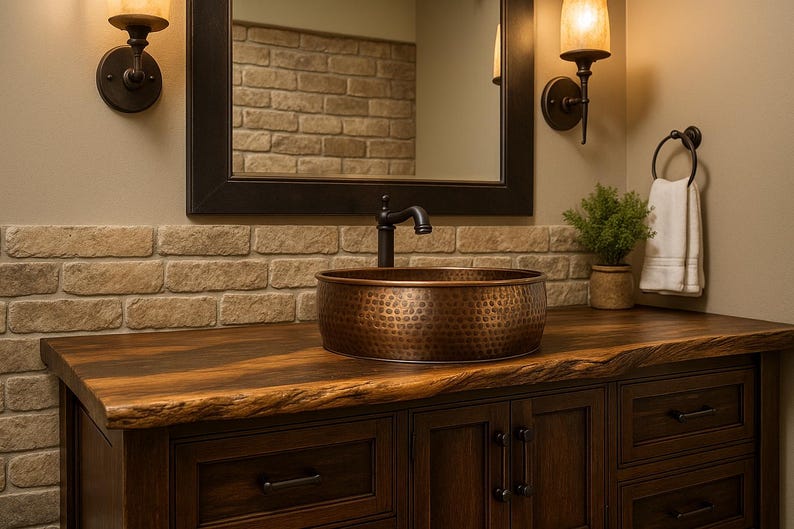 Hammered Copper Cylinder Vessel Sink