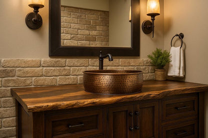 Hammered Copper Cylinder Vessel Sink