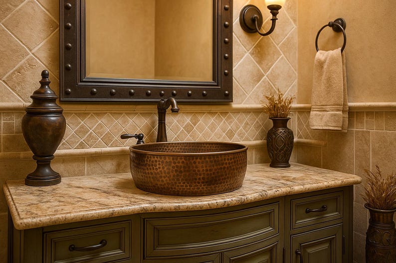 Hammered Copper Cylinder Vessel Sink