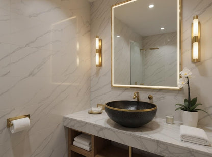 Matte Black Hammered Basin with Gold Rim