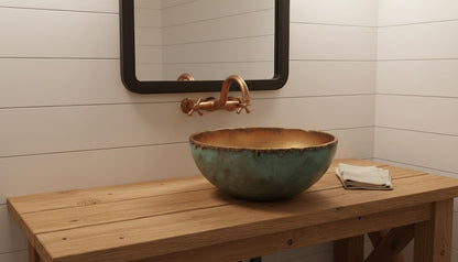 Verdigris Copper Vessel Sink with Gilded Interior