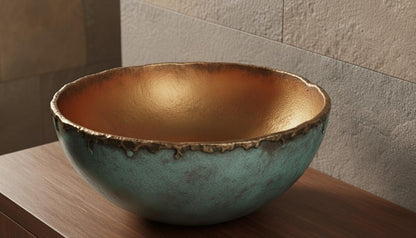 Verdigris Copper Vessel Sink with Gilded Interior