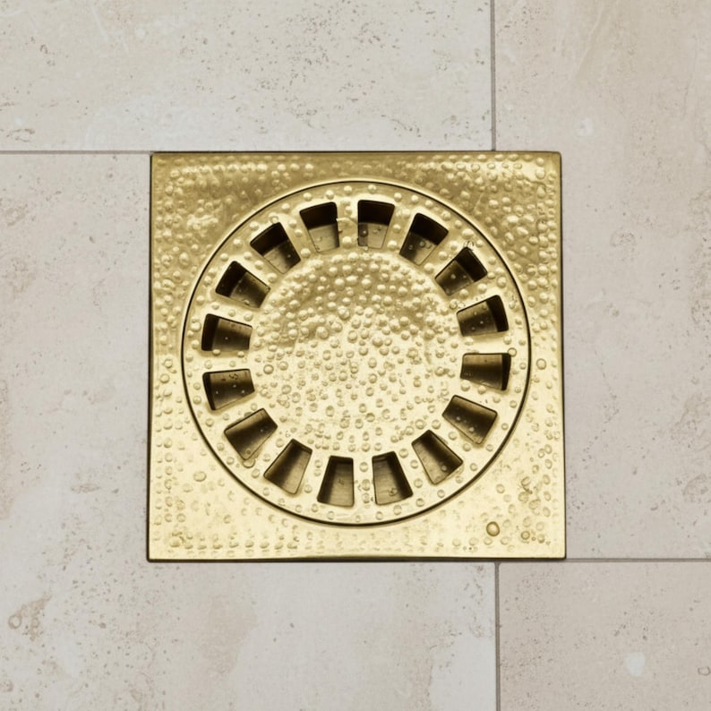 Unlacquered Brass Hammered bathroom Drain