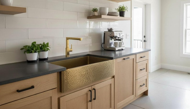 Modern Smooth Brass Apron-Front Sink in Satin Gold