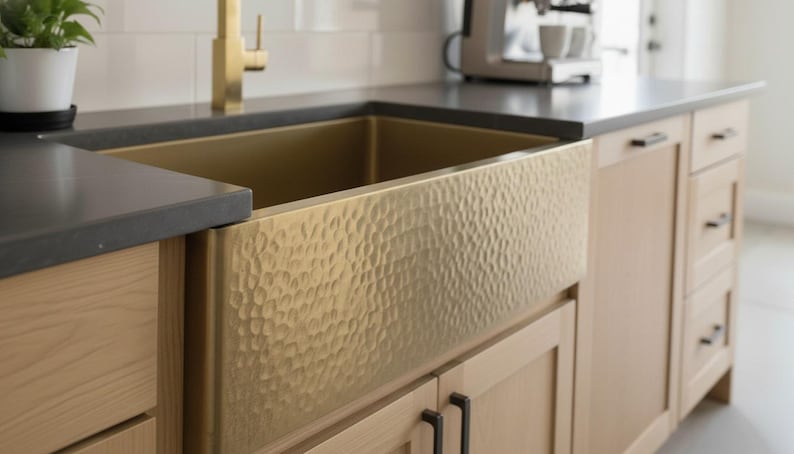 Modern Smooth Brass Apron-Front Sink in Satin Gold
