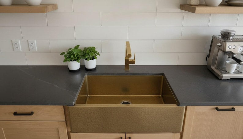 Modern Smooth Brass Apron-Front Sink in Satin Gold