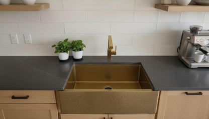 Modern Smooth Brass Apron-Front Sink in Satin Gold