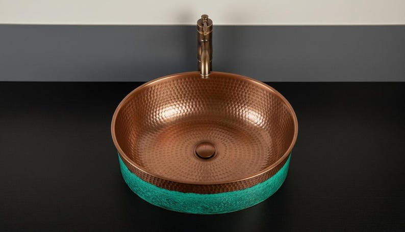 Oval Copper Sink with Emerald Verdigris