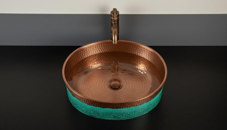 Oval Copper Sink with Emerald Verdigris