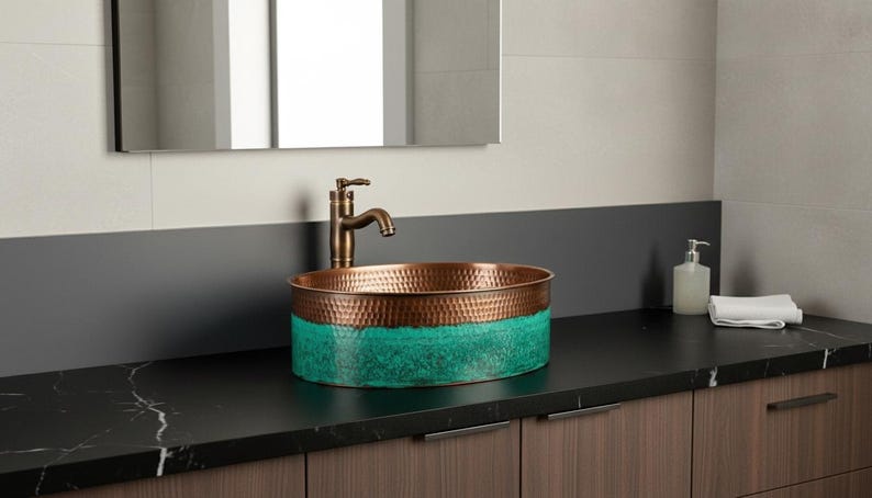 Oval Copper Sink with Emerald Verdigris