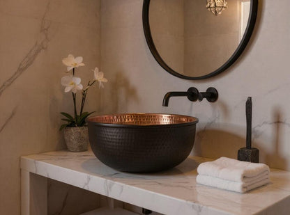 Handmade Black Hammered Copper Vessel Sink