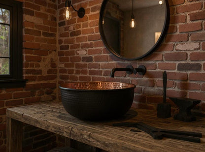 Handmade Black Hammered Copper Vessel Sink