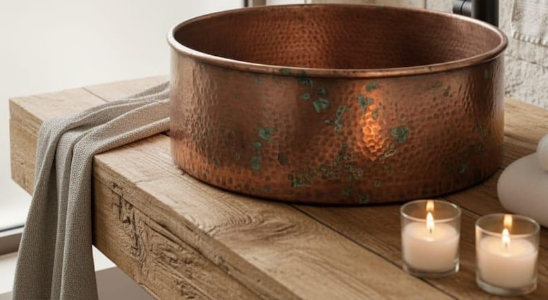 Hammered Copper Cylinder Vessel Sink