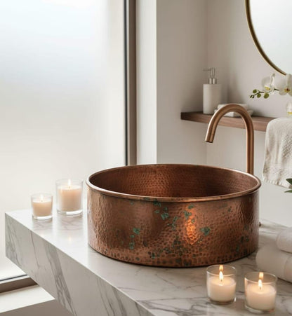 Hammered Copper Cylinder Vessel Sink