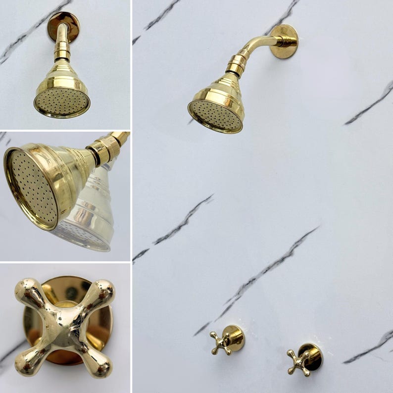 Unlacquered Brass Round Shower System