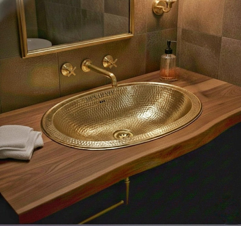 Hammered Brass Oval Vanity Sink