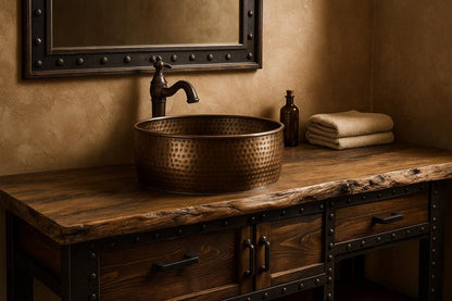 Hammered Copper Cylinder Vessel Sink
