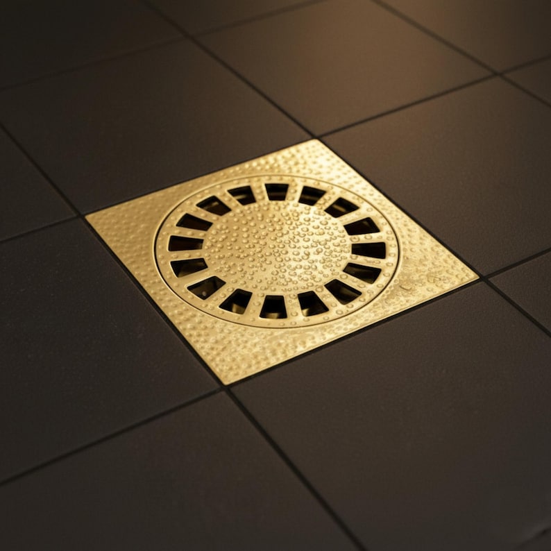 Unlacquered Brass Hammered bathroom Drain