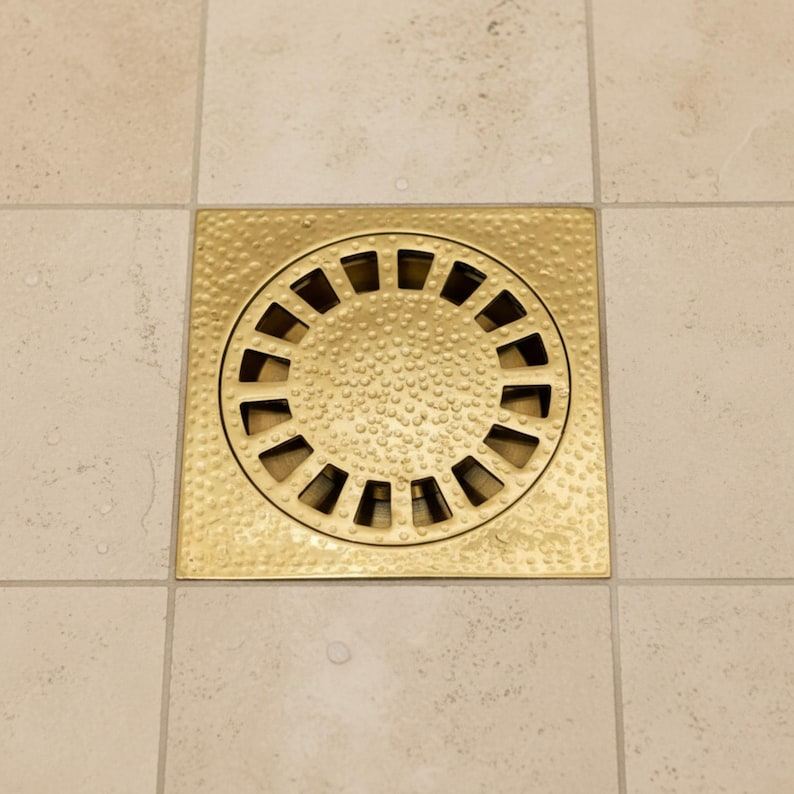 Unlacquered Brass Hammered bathroom Drain