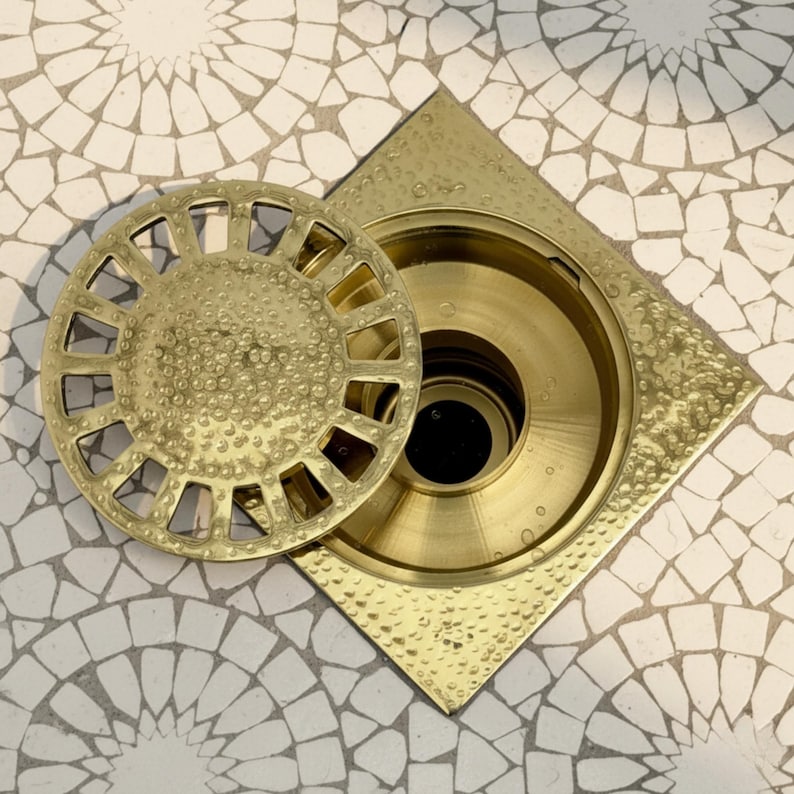 Unlacquered Brass Hammered bathroom Drain