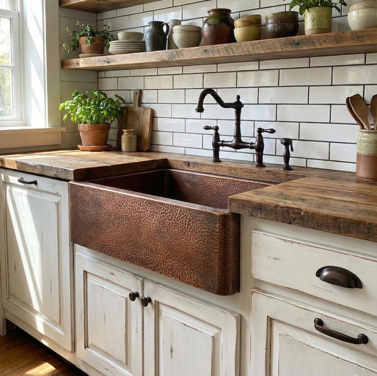 Hand-Hammered Antique Copper Apron-Front Sink