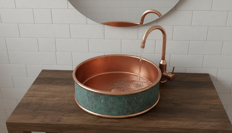 Round Hand-Hammered Copper Vessel Sink