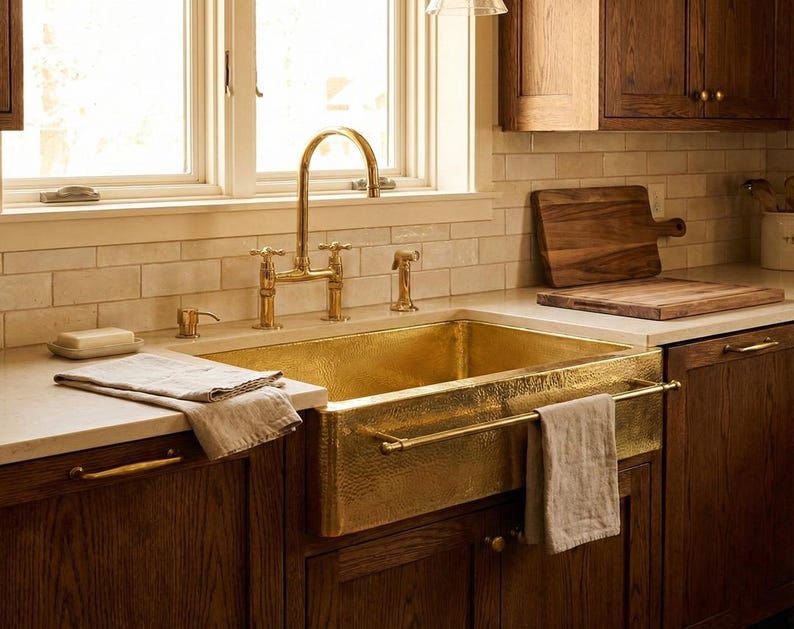 Handcrafted Unlacquered Brass Farmhouse Sink