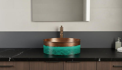 Oval Copper Sink with Emerald Verdigris