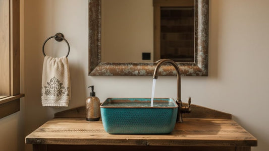 Aged Copper Vessel Sink with Verdigris Finish