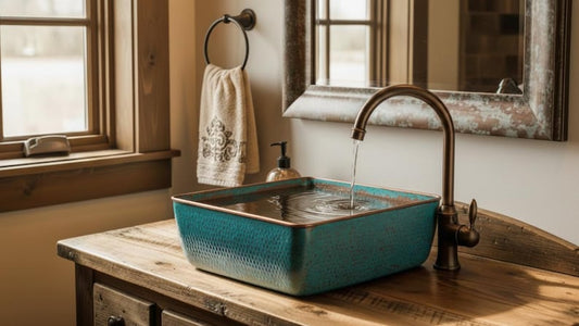Aged Copper Vessel Sink with Verdigris Finish