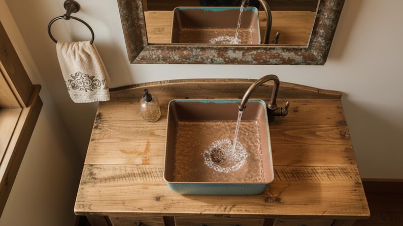 Aged Copper Vessel Sink with Verdigris Finish