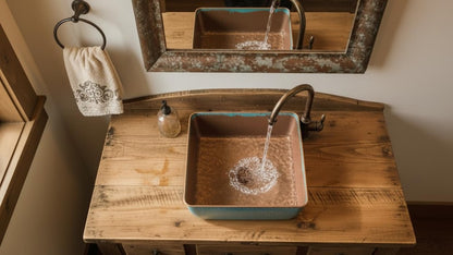 Aged Copper Vessel Sink with Verdigris Finish