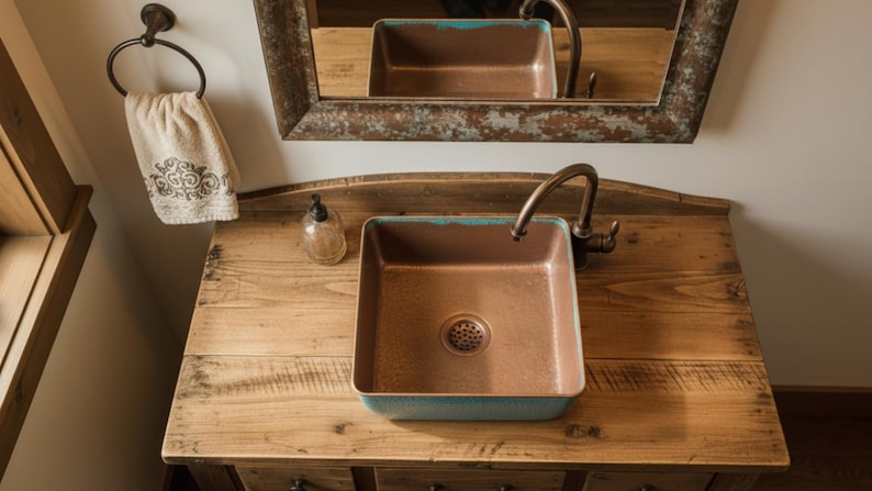 Aged Copper Vessel Sink with Verdigris Finish