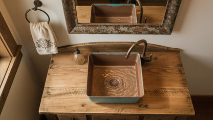 Aged Copper Vessel Sink with Verdigris Finish