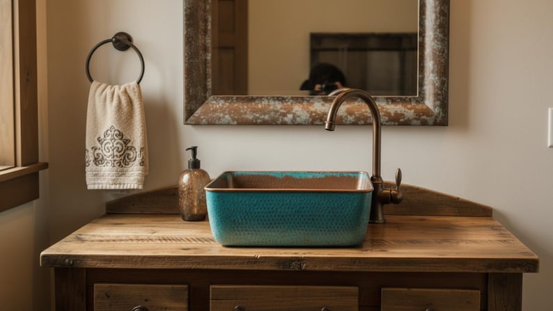 Aged Copper Vessel Sink with Verdigris Finish