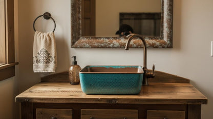 Aged Copper Vessel Sink with Verdigris Finish