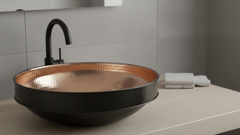 Black & Rose Copper Tiered Vessel Sink