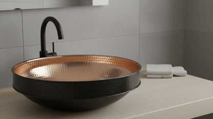 Black & Rose Copper Tiered Vessel Sink