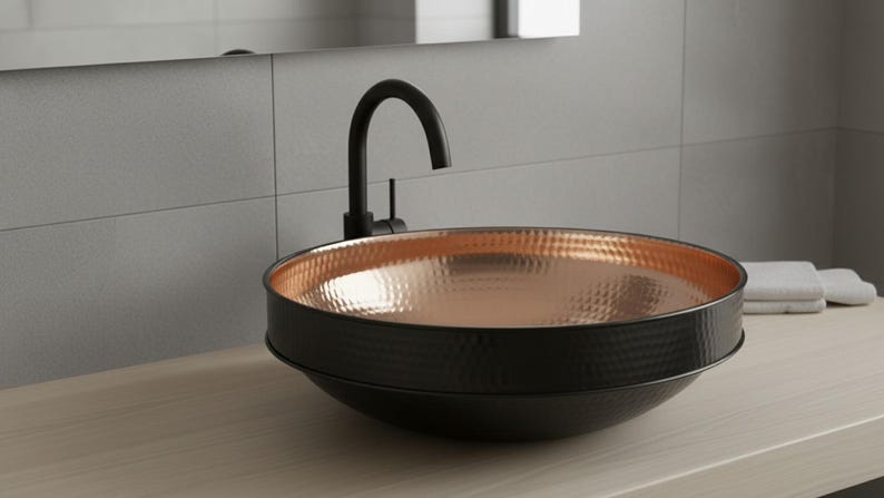 Black & Rose Copper Tiered Vessel Sink