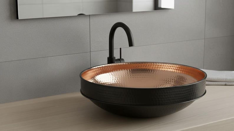 Black & Rose Copper Tiered Vessel Sink