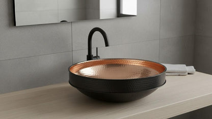 Black & Rose Copper Tiered Vessel Sink