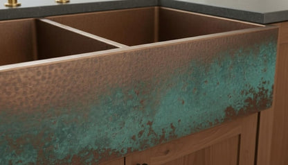 Hammered Copper Farmhouse Sink Double-Bowl