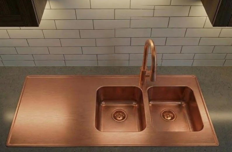 Handcrafted Solid Copper Double-Bowl Kitchen Sink
