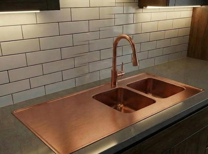 Handcrafted Solid Copper Double-Bowl Kitchen Sink