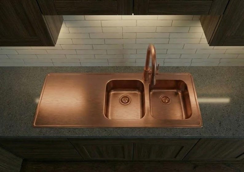 Handcrafted Solid Copper Double-Bowl Kitchen Sink
