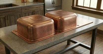 Handcrafted Solid Copper Double-Bowl Kitchen Sink