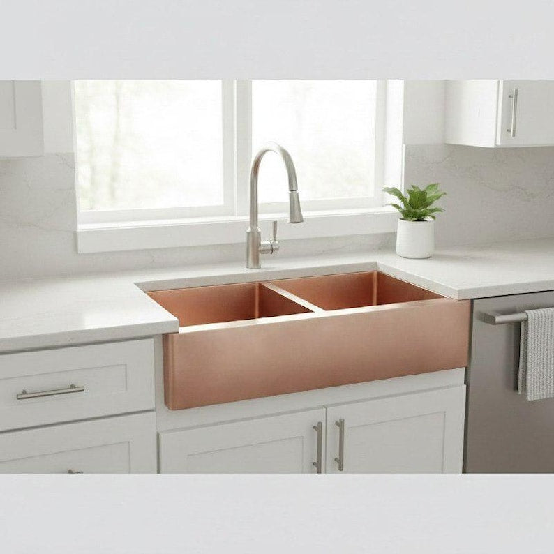 Solid Copper Farmhouse Sink – Double-Bowl