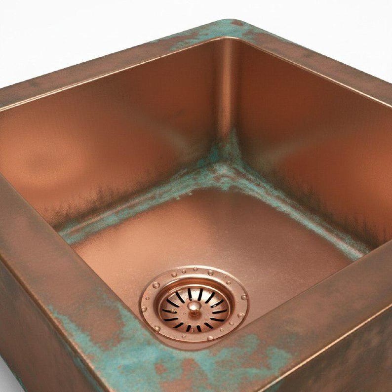 Hammered Copper Farmhouse Sink Double-Bowl Patina Finish