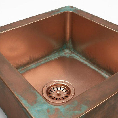 Hammered Copper Farmhouse Sink Double-Bowl Patina Finish