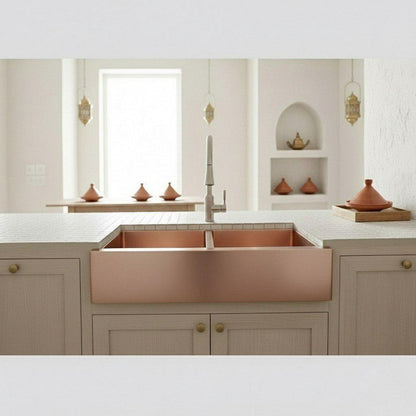 Solid Copper Farmhouse Sink – Double-Bowl